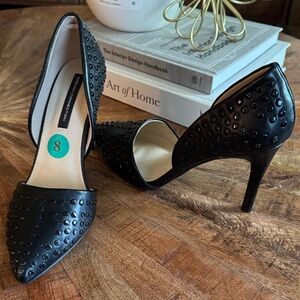 French Connection Black Studded D'Orsay Pointed-Toe Heels
